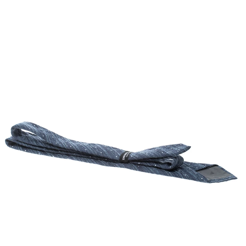 Emporio Armani Blue Textured Wool And Silk Dotted Tie For Men 6 Emporio Armani Blue Textured Wool And Silk Dotted Tie For Men - Image 4