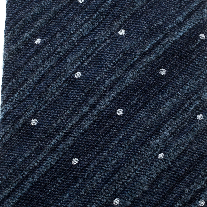 Emporio Armani Blue Textured Wool And Silk Dotted Tie For Men 4 Emporio Armani Blue Textured Wool And Silk Dotted Tie For Men - Image 2