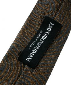 Emporio Armani Grey And Mustard Yellow Embossed Jacquard Skinny Tie For Men -Emporio Armani sale luxury men emporio armani new accessories p178744 003
