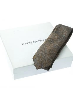 Emporio Armani Grey And Mustard Yellow Embossed Jacquard Skinny Tie For Men -Emporio Armani sale luxury men emporio armani new accessories p178744 006