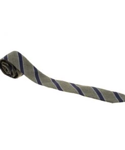 Emporio Armani Olive Green And Navy Blue Diagonal Striped Wool Tie For Men
