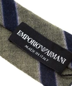 Emporio Armani Olive Green And Navy Blue Diagonal Striped Wool Tie For Men -Emporio Armani sale luxury men emporio armani new accessories p185382 005