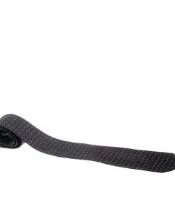 Emporio Armani Black Microflower Patterned Silk Hand Sewn Tie For Men