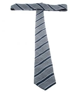 Emporio Armani Grey And Blue Diagonal Striped Wool Tie For Men -Emporio Armani sale luxury men emporio armani new accessories p194016 001