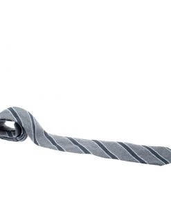 Emporio Armani Grey And Blue Diagonal Striped Wool Tie For Men