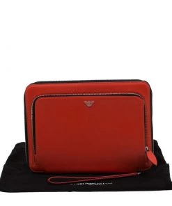 Emporio Armani Coral Orange Leather Zip Around IPad Case For Men -Emporio Armani sale luxury men emporio armani new accessories p201668 005