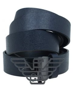 Emporio Armani Navy Blue Saffiano Leather Eagle Buckle One Size Belt For Men -Emporio Armani sale luxury men emporio armani new accessories p54316 002