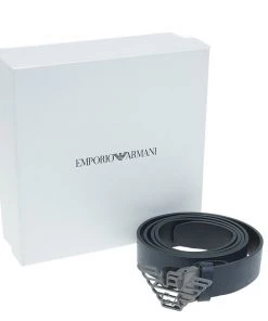 Emporio Armani Navy Blue Saffiano Leather Eagle Buckle One Size Belt For Men -Emporio Armani sale luxury men emporio armani new accessories p54316 006