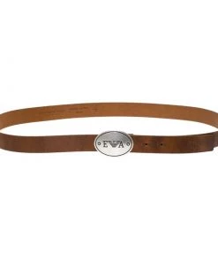 Emporio Armani Brown Leather Logo Plaque Belt 105CM For Men