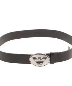 Emporio Armani Black Leather Logo Buckle Belt 105 CM For Men