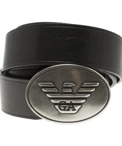 Emporio Armani Black Leather Logo Buckle Belt 115 CM For Men -Emporio Armani sale luxury men emporio armani new accessories p89603 004