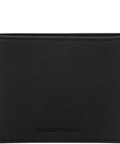 Emporio Armani Black Pebbled Leather Bifold Wallet For Men
