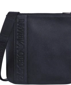 Emporio Armani Dark Blue Pebbled Leather Messenger Bag For Men