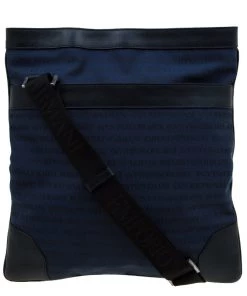 Emporio Armani Blue/Black Fabric And Leather Logoed Messenger Bag For Men