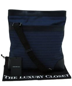 Emporio Armani Blue/Black Fabric And Leather Logoed Messenger Bag For Men -Emporio Armani sale luxury men emporio armani new bags p47537 0016
