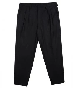 Emporio Armani Black Felt Zip Detail Pleated Trousers XXL For Men