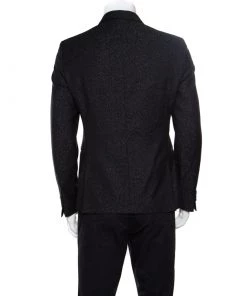Emporio Armani Dark Grey Patterned Jacquard Wool Double Breasted Blazer M For Men -Emporio Armani sale luxury men emporio armani new clothes p158395 0003