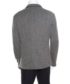 Emporio Armani Grey Textured Chunky Knit Wool Blend Jacket L For Men -Emporio Armani sale luxury men emporio armani new clothes p158460 0003