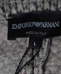 Emporio Armani Grey Textured Chunky Knit Wool Blend Jacket L For Men -Emporio Armani sale luxury men emporio armani new clothes p158460 0005