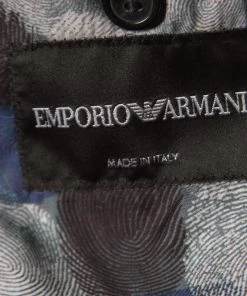 Emporio Armani Navy Blue Nylon Fingerprint Lined Double Breasted Jacket XL For Men -Emporio Armani sale luxury men emporio armani new clothes p167664 004