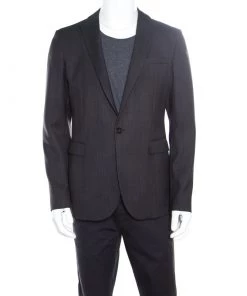 Emporio Armani Grey Wool Fingerprint Lined Tailored Blazer L For Men