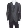 Emporio Armani Grey Horizontal Striped Wool And Cotton Two Button Blazer XL For Men