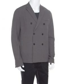 Emporio Armani Grey Textured Double Breasted Blazer XL For Men -Emporio Armani sale luxury men emporio armani new clothes p168565 002