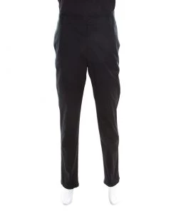 Emporio Armani Black Cotton High Waist Tailored Trousers 2XL For Men