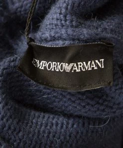 Emporio Armani Blue Square Patterned Tape Detail Alpaca Sweater M For Men -Emporio Armani sale luxury men emporio armani new clothes p184110 003