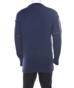 Emporio Armani Blue Square Patterned Tape Detail Alpaca Sweater M For Men -Emporio Armani sale luxury men emporio armani new clothes p184110 006