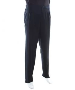 Emporio Armani Navy Blue Wool Side Buckle Detail Tailored Trousers XXXL For Men -Emporio Armani sale luxury men emporio armani new clothes p184155 007