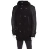 Emporio Armani Black Chunky Knit Leather Paneled Hooded Double Breasted Jacket XL For Men