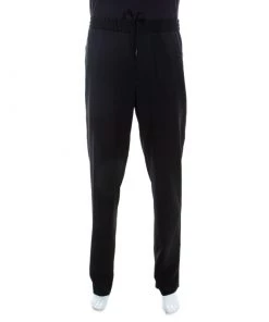 Emporio Armani Black Wool Elasticized Waist Straight Fit Trousers XL For Men
