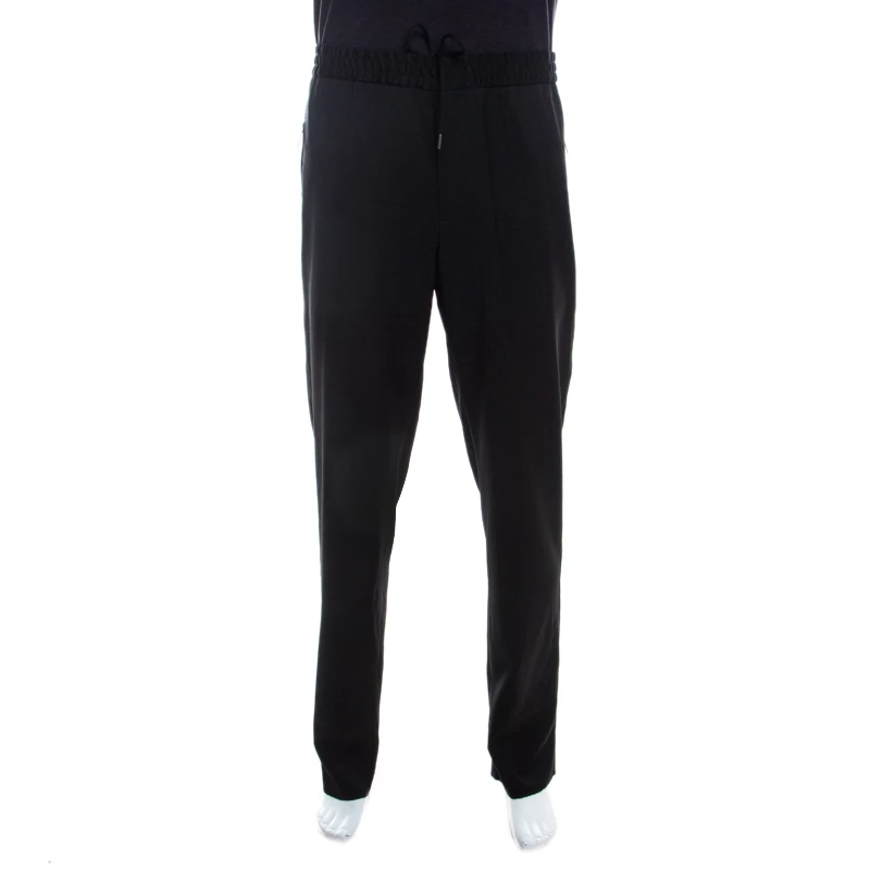 Emporio Armani Black Wool Elasticized Waist Straight Fit Trousers XL For Men 3 Emporio Armani Black Wool Elasticized Waist Straight Fit Trousers XL For Men