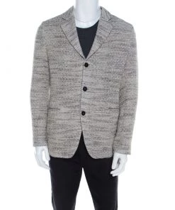 Emporio Armani Grey And Beige Cotton Blend Tweed Blazer L For Men