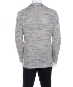 Emporio Armani Grey And Beige Cotton Blend Tweed Blazer L For Men -Emporio Armani sale luxury men emporio armani new clothes p209500 008