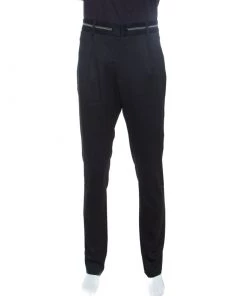 Emporio Armani Black Wool Zip Detail Trousers XXL For Men