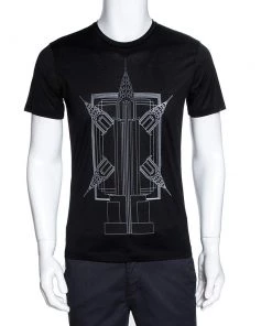 Emporio Armani Black Empire State Building Print Cotton T-Shirt M For Men