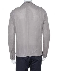 Emporio Armani Grey Linen & Cotton Leno Mesh Jacket XXL For Men -Emporio Armani sale luxury men emporio armani new clothes p333783 007