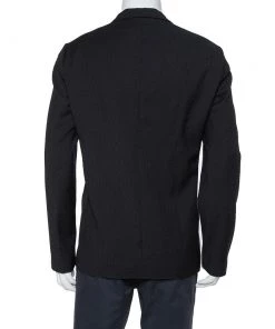 Emporio Armani Black Textured Wool Jacquard Tailored Blazer XXL For Men -Emporio Armani sale luxury men emporio armani new clothes p352210 001