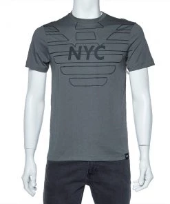 Emporio Armani Grey NYC Print Cotton Crew Neck T-Shirt S For Men