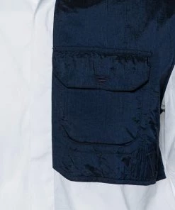 Emporio Armani White Cotton Contrast Synthetic Trim Detail Shirt L For Men -Emporio Armani sale luxury men emporio armani new clothes p491287 004