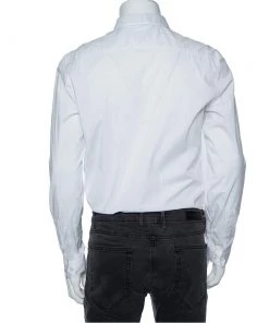 Emporio Armani White Cotton Contrast Synthetic Trim Detail Shirt L For Men -Emporio Armani sale luxury men emporio armani new clothes p491287 006