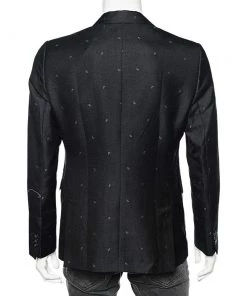 Emporio Armani Black Printed Wool Double Breasted Blazer M For Men -Emporio Armani sale luxury men emporio armani new clothes p560337 006