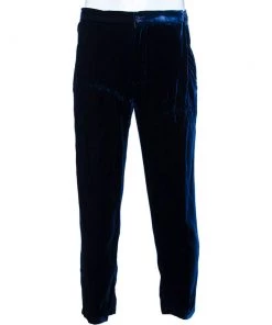 Emporio Armani Navy Blue Velvet Side Tightener Detail Pants XXL For Men