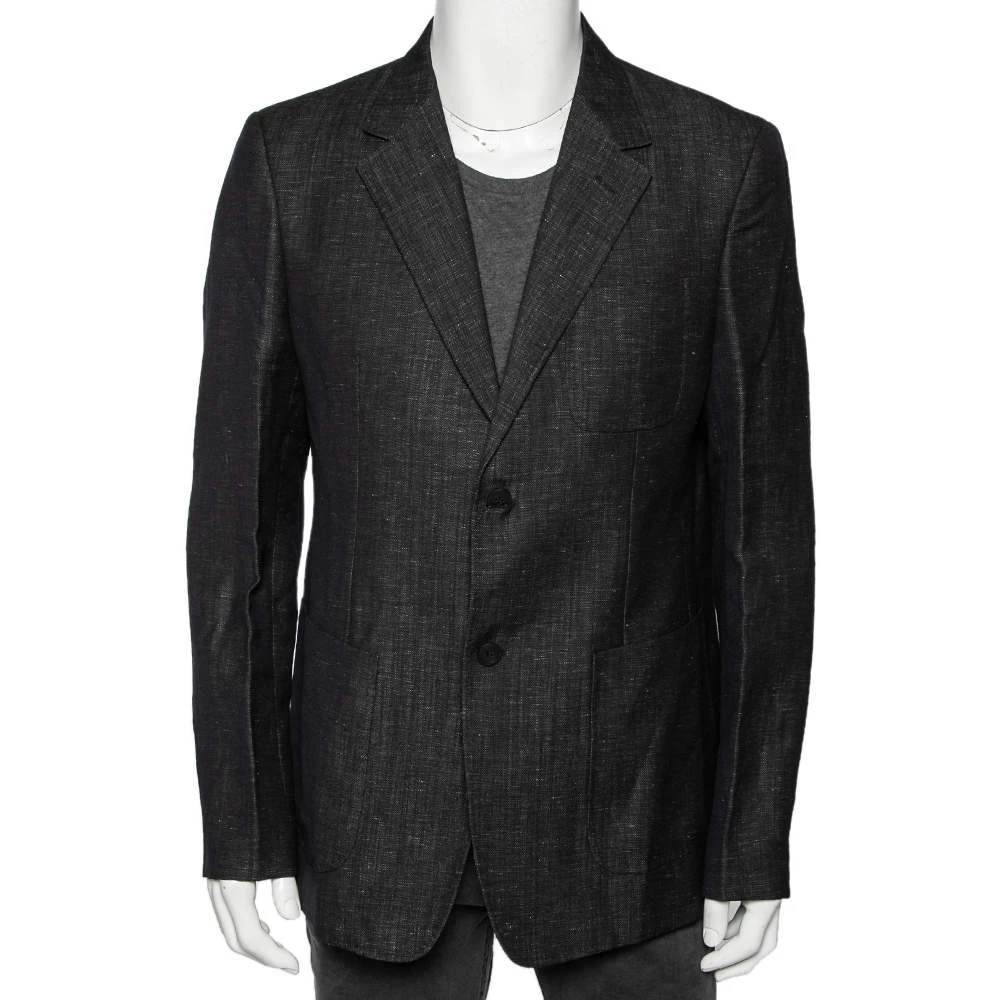 Emporio Armani Charcoal Grey Wool & Linen Single Breasted Blazer XXL For Men 3 Emporio Armani Charcoal Grey Wool & Linen Single Breasted Blazer XXL For Men