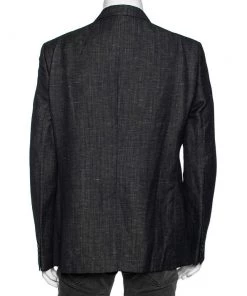 Emporio Armani Charcoal Grey Wool & Linen Single Breasted Blazer XXL For Men 12 Emporio Armani Charcoal Grey Wool & Linen Single Breasted Blazer XXL For Men -Emporio Armani sale luxury men emporio armani new clothes p602063 007
