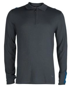 Emporio Armani Grey Zip Detail Polo Sweater L For Men