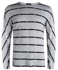Emporio Armani Grey Wool Striped Sweater XL For Men