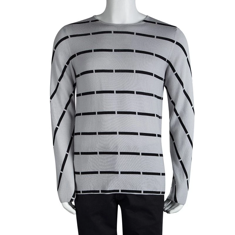 Emporio Armani Grey Wool Striped Sweater XL For Men 4 Emporio Armani Grey Wool Striped Sweater XL For Men - Image 2